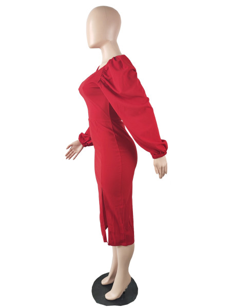 solid color long sleeve dress