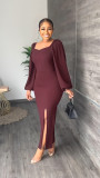 solid color long sleeve dress