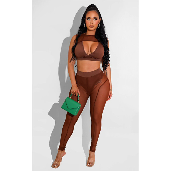 Mesh Panel Casual Slim Pants Two-Piece Set