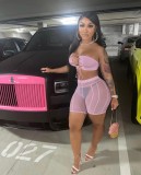 Sexy lace-up top hip-lifting mesh see-through mesh casual two-piece suit