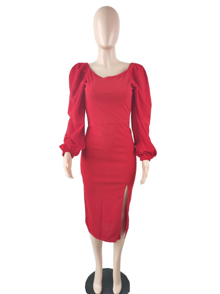 solid color long sleeve dress