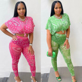 Cute fashion mesh print two-piece set