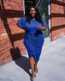 Fashion casual bat sleeves wrinkled irregular loose dress fat woman