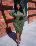 Fashion casual bat sleeves wrinkled irregular loose dress fat woman