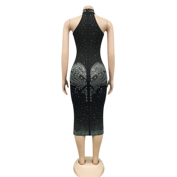 Nightclub sexy tight-fitting hot and diamond-encrusted dress women's