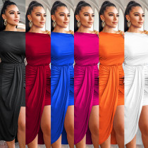 Fashion Solid Color One Shoulder Irregular Dress Women's