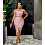 Fashion Solid Color Wrap Chest Sleeveless Slit Irregular Dress
