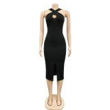 Fashion Solid Color Wrap Chest Sleeveless Slit Irregular Dress