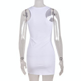 Dress Contrast Color Off Shoulder Sleeveless Embroidered Hip Dress