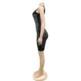 Fashion nightclub sexy tight-fitting hot-drilled slant-neck dress women's