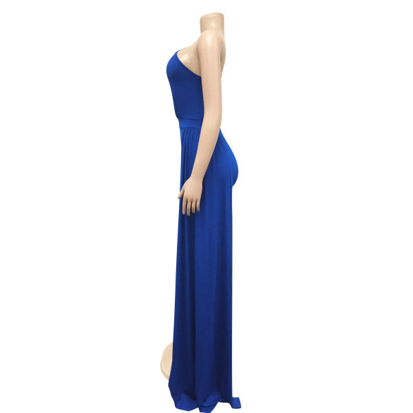 Fashion Solid Color Single Sleeve Casual Diagonal Neck Dress