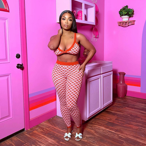 women's floral bikini show waist sports casual trousers suit