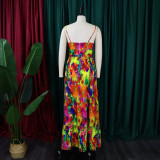 Long skirt suspender print sexy fashion style swing skirt dress
