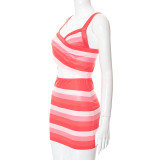 Printed Cross Strap High Waist Slim Fit Hip Raise Dress