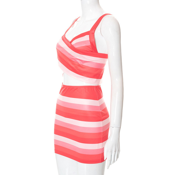 Printed Cross Strap High Waist Slim Fit Hip Raise Dress