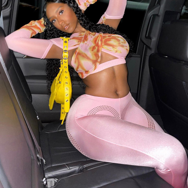 Solid Heart Hole High Waist Casual Flared Trousers