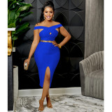 Fashion Solid Color Wrap Chest Sleeveless Slit Irregular Dress