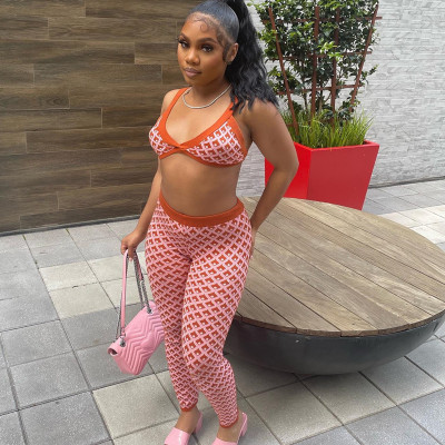 women's floral bikini show waist sports casual trousers suit