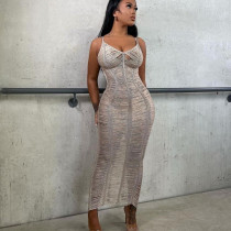 Sweater Hollow Personality Perspective Sling Long Dress