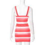 Printed Cross Strap High Waist Slim Fit Hip Raise Dress
