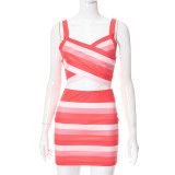 Printed Cross Strap High Waist Slim Fit Hip Raise Dress