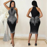 Nightclub sexy tight-fitting hot and diamond-encrusted dress women's