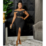Fashion Solid Color Wrap Chest Sleeveless Slit Irregular Dress