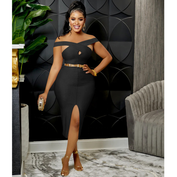 Fashion Solid Color Wrap Chest Sleeveless Slit Irregular Dress