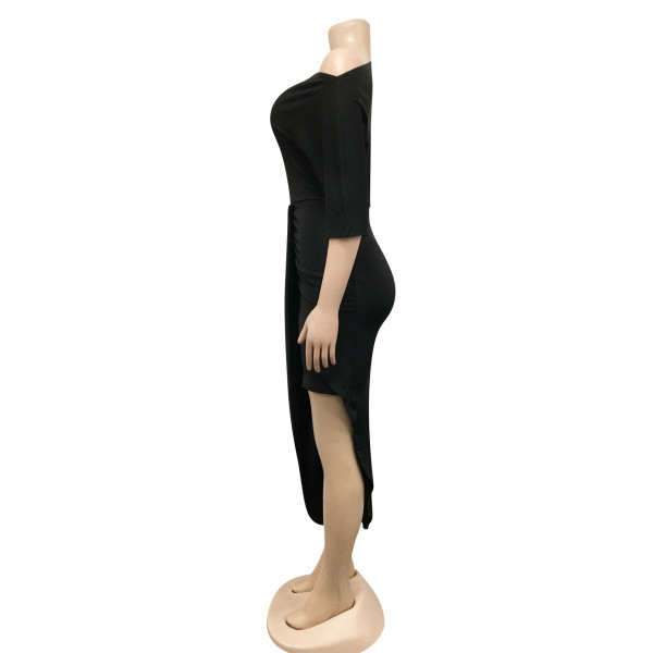 Fashion Solid Color One Shoulder Irregular Dress Women's