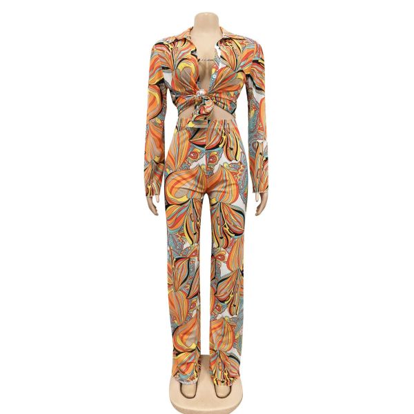 Fashion Sexy Mesh Perspective Print Long Sleeve Three Piece Women's Clothing