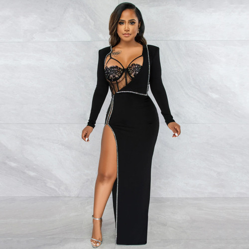 Fashion New Sexy Solid Color Irregular Long Sleeve Jumpsuit Women