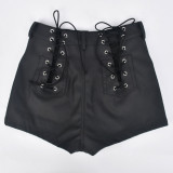 Cutout Lace-Up PU Leather Matte Statement Leggings Shorts