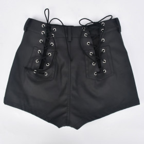 Cutout Lace-Up PU Leather Matte Statement Leggings Shorts