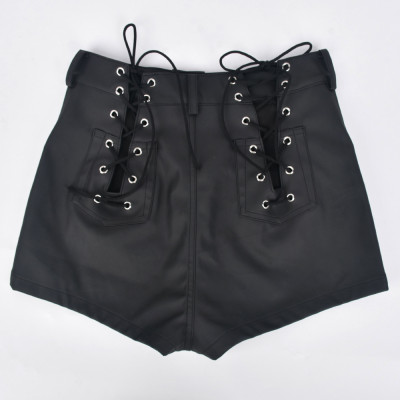 Cutout Lace-Up PU Leather Matte Statement Leggings Shorts