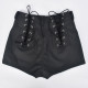 Cutout Lace-Up PU Leather Matte Statement Leggings Shorts