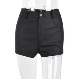Cutout Lace-Up PU Leather Matte Statement Leggings Shorts