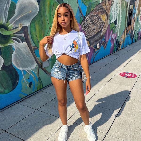 Cross-shaped cropped navel short-sleeved round neck top T-shirt