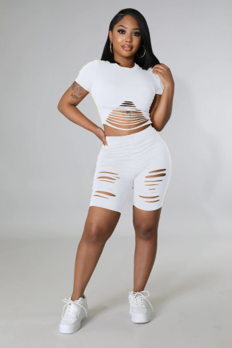 Solid color rushing to break the street trend short-sleeved shorts casual sports suit two-piece set