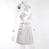 Chain Showing Breast Design Show Navel Sling Sexy Show Waist Short Skirt Suit