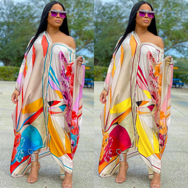 Fashion Painted V-Neck Long Sleeve Maxi Dress