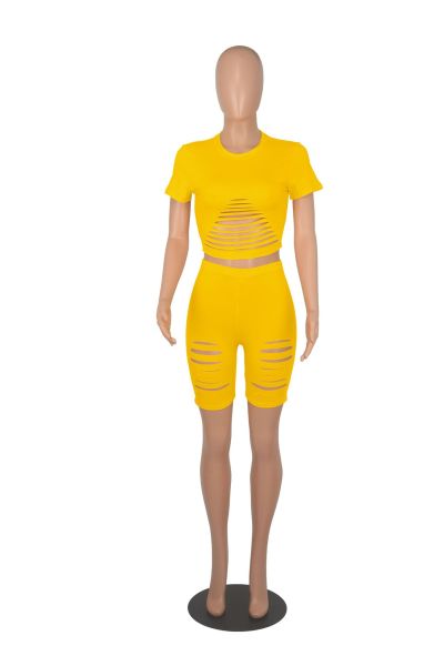Solid color rushing to break the street trend short-sleeved shorts casual sports suit two-piece set