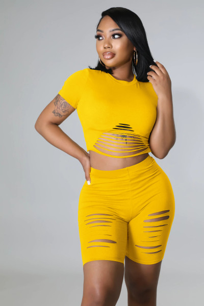 Solid color rushing to break the street trend short-sleeved shorts casual sports suit two-piece set