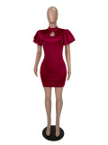 Round neck lotus leaf sleeves, sexy slim fit hip dress, nightclub women's clothing