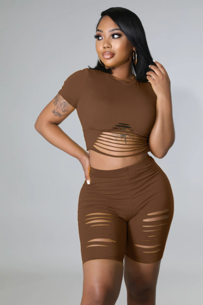 Solid color rushing to break the street trend short-sleeved shorts casual sports suit two-piece set
