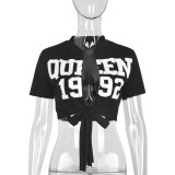 Glue Cutout Short Sleeve Tie Sexy T-Shirt Top