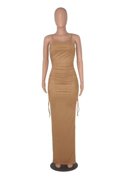 Sexy Women's Solid Color Crinkled Irregular Sling Dress