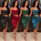 Fashion Women's Solid Color Sling Sexy Tight Mesh Perspective Irregular Dress