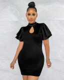 Round neck lotus leaf sleeves, sexy slim fit hip dress, nightclub women's clothing
