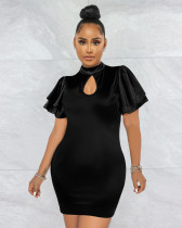 Round neck lotus leaf sleeves, sexy slim fit hip dress, nightclub women's clothing
