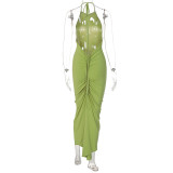 Fashion Sexy Slim Fit Open Back Ruched Tie Dress